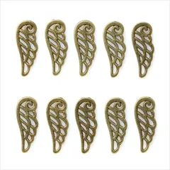 T-223X アンティーク チャーム【羽 透かし カン無し】10個セット 金古美 フェザー 翼 羽根 ピアス イヤリング ブレスレット ネックレス ハンドメイド アクセサリーパーツ