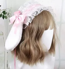 smile planing カチューシャ ヘッドドレス うさぎ 耳 髪飾り ロリータ うさ耳 コスプレ リボン(ライトピンク)