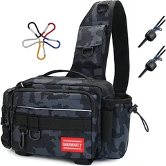 【特売】HAKAWAFLY フィッシングバッグ5WAY ロッドベルト２点とカラビナ5点付き 釣りバッグ 防水 タックルバッグ 多機能 大容量 ランガンバッグ （ブラック、カーキ迷彩、ネイビー迷彩）