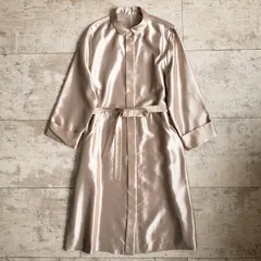 ダナパリ DANA PARIS ☆ シルク混 長袖 シャツ ワンピース 11 ベルトデザイン 日本製 ベージュ系  ライトアウター