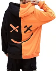 [アスペルシオ] フード付き 長袖 パーカー トレーナー メンズ スポーツ ヒップホップ 裏起毛 裏きもう ナガソデ 長そで 袖あり ソデアリ ジャケット ジャケ アウター フードつき フード フード付 フーディー ポケット 付き [オレンジブラック] [L]