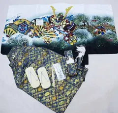 七五三 五歳 男児 男の子 羽織袴フルセット 着物 金刺繍 白地 兜 お仕立て無料 袴変更可能 祝着 NO37146