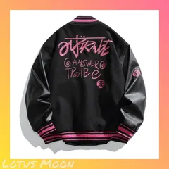 スタジャン メンズ ストリートスタイル ブラック ピンク 刺繍