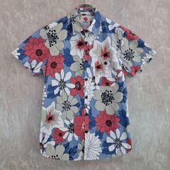 FRANKLIN　MARSHALL　フランクリン　マーシャル 花柄 総柄 薄手 胸ポケット ブルー　青 グレー 灰色 ピンク ホワイト 白 M シャツ
