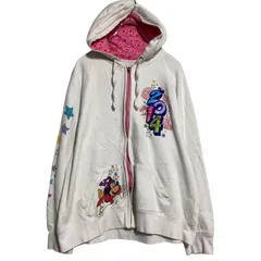 Disney ジップアップ キャラクター プリントスウェット パーカー レディース XL ホワイト ピンク 2014 古着卸 アメリカ仕入 a701-6379