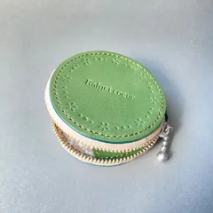 【☆】栃木レザー　まあるいコインケース　刻印　グリーン　抹茶　ニュアンスカラー　(出品番号26)