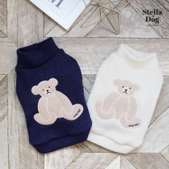【閉店セール60%OFF】くまハイネックセーター　くまさん　ニット　ネイビー　犬服　ドッグウェア