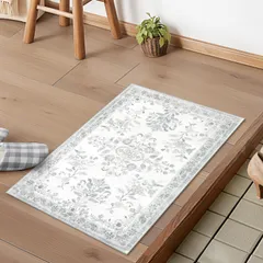 新品 HAOCOO 玄関マット 室内 ペルシャ風 ラグマット 洗える 50х80cm 小さい おしゃれ 長方形 滑り止め 低反発 防音 屋外 泥落とし オールシーズン適用 耐磨耗性 軽量 花柄 ライトグレー