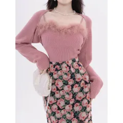 ☆ ピンク ☆ Mサイズ ☆ トップス ktops524 アンサンブル カーディガン ニット キャミソール カーデガン リブニット レディース ショール キャミ カーデ セット 大人 かわいい セクシー おしゃれ きれいめ ふわふわ フェイクファー 長袖 無地