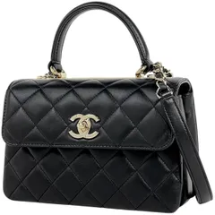 シャネル CHANEL トップハンドル ミニ フラップ ショルダーバッグ 2WAY ハンドバッグ ココマーク ロゴ マトラッセ ショルダーバッグ レザー ブラック AS4654 レディース 【中古】