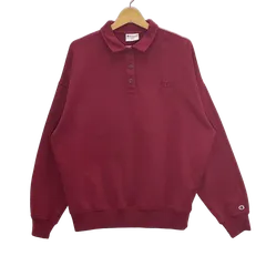 Champion チャンピオン ヘンリーネックスウェット 裏起毛 スウェット 長袖 ワンポイント刺繍 カンボジア製 Mサイズ ワインレッド