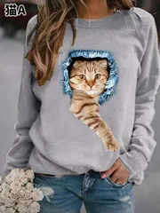 トレーナー 可愛い 3D 猫 犬 レディース 長袖 裏フリース 微起毛 秋冬 クルーネック ねこ いぬ 黒 白 グレー 面白い おもしろ アニマル おしゃれ かわいい トリックアート lvtong02