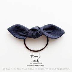 ⭐️59点売れました⭐️ ナチュラル リネン 織姫炊き おしゃれな ネイビー 紺 インディコブルー リボン ヘアゴム♪