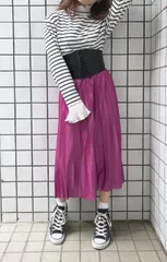 "FUSHIA PINK" SATIN PLEATS M-SKIRTのサムネイル
