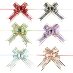 LIKENNY リボン ラッピングリボン ラッピングペーパー 蝶結び 立体 包装用 6色 12個 ワンタッチリボン リボン シール フラワー ラッピング材 ワンタッチ 花リ