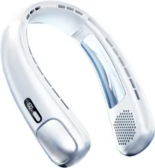 AOIMIRAI 首掛け扇風機 ネッククーラー 羽なし 静音設計 ネックファン 3段階風量調節 強力 首かけ 携帯扇風機 4000mAh大容量バッテリー 充電式 USB扇風機 LEDデジタル表示 ハンズフリー 首掛けクーラー( ホワイト)