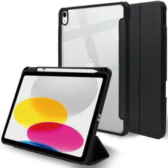 iPad 10.9インチ ( 第10世代 2022 )_一体型/ブラック MS factory iPad 第10世代 用 ケース iPad 10 背面透明 ペンシル収納 カバー 耐衝撃 アイパッド 10.9 2022 軽量 スタンド オートスリープ ブラック