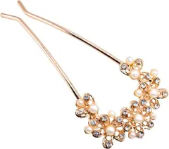 Miaomyao ミャオミャオ 簪 かんざし バチ型 髪飾り 和装 留袖 着物 浴衣 金属 パール ジャスミン 花 Ｕコーム ヘアアクセサリー(シルバー,  ワンサイズ)