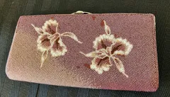 レトロ美しい！総ビーズクラッチバッグ【紫色・グラデーション】鏡付き