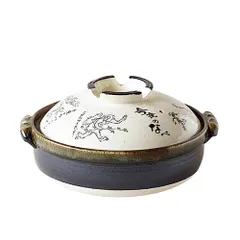 【在庫セール】萬古焼 佐治陶器 土鍋 8号 鳥獣戯画 日本製 24-803 ホワイト 2400ml