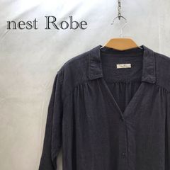 nest robe ネストローブ 長袖 ロングシャツワンピース チェック柄 麻100％　グレー