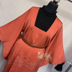 和洋折衷コーデセット｜朱赤の金彩道行羽織×フリル黒ブラウス×チェック柄スカート　道行コーデ　セット売り　和洋ミックスコーデ　4点セット　レディース