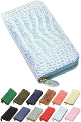 Angel's Closet 2023年版 クロコダイル 長財布 型押し 福銭入り 牛革 メンズ ワニ レディース(アイスブルー)