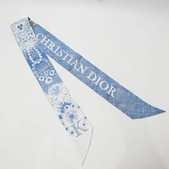 Christian Dior クリスチャンディオール ミッツア シルク スカーフ ライトブルー/ホワイト S07-k072