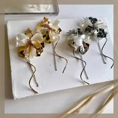 ボリューミー♡ ハンドメイドピアス【304ステンレス 24KGP 本金メッキ ポスト】 メタル パール フラワー 花びら ゴールド シルバー ワイヤー チェーン お花 ボリューミー ウェディング ブライダル ピアス アレルギー対応 【イヤリング変更可能】