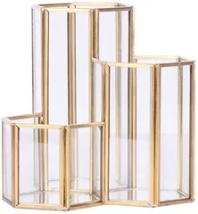 HappyHome メイクブラシ スタンド ケース ホルダー おしゃれ ガラス製 コスメ メイク道具 収納( 透明、ゴールド)