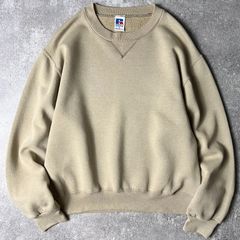 90s USA製 RUSSELL 無地 前V スウェット トレーナー S / 90年代 アメリカ製 オールド ラッセル 裏起毛 ベージュ カーキ
