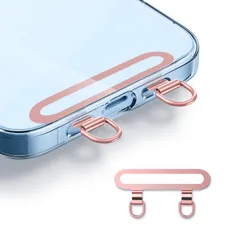 Heptour スマホ ストラップホルダー 2口 ダブルリング 極薄0.2mm ステンレス製 携帯ストラップホルダー 薄型 充電干渉なし 丈夫 落下紛失防止 iPhone対応 スマホアクセサリー (ローズゴールド)