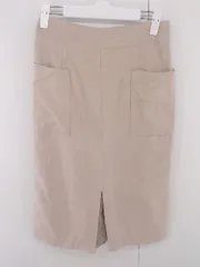 ◇ earth music&ecology フロントスリット バックウエストゴム 膝下丈 タイト スカート サイズ M ベージュ レディース E  【1305160028222】