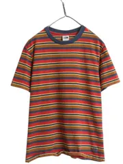 【お得なクーポン配布中!】 ノースフェイス ボーダー 半袖 Tシャツ メンズ M 古着 アウトドア ヘビーウェイト コットン ワンポイント カットソー マルチカラー 茶タグ