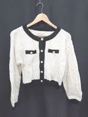 ◇ ⊇ GRL グレイル パールボタン 長袖 ニット カーディガン サイズS ホワイト ブラック レディース E  【1505290037181】