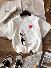 Tシャツ  風船と少女 半袖 ロック Tシャツ メンズ レディース Tシャツ コットン 丸首 ユニセックス