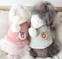 【閉店セール60%OFF】もこもこにこちゃんベスト　フード付きベスト　ピンク　グリーン　犬服　ペット服