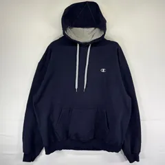 古着 チャンピオン Champion パーカー プルオーバー  スウェット 大きいサイズ ワンポイントロゴ刺繍 XL  ネイビー メンズ
