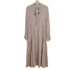 FRAY I.D(フレイアイディー) ワンピース サイズ1 S レディース - ベージュ ボウタイ/長袖/ロング/シースルー