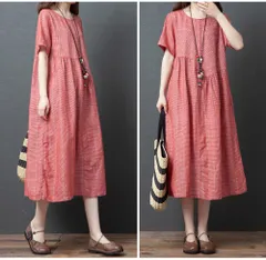 ワンピース レディース 膝下 ミディアム丈 半袖 ラウンドネック 襟なし ワイド Aライン 薄手 シンプル カジュアル おしゃれ レトロ アジアン こなれ感 ラフ ルーズ 個性的 クール モード系 エレガント モダン 主役級 存在感 抜け感 都会的 ベーシック