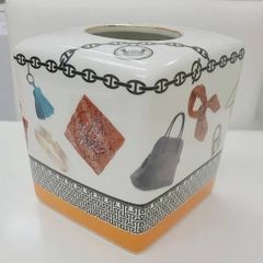 ティッシュケース　ボックス コスメ柄 陶器 立方体 ハンドメイド