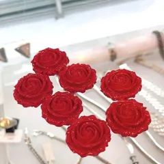 高級 レッド 珊瑚 薔薇 バラ 穴あき アンティーク インテリア パーツ ローズ サンゴ 天然石 ハンドメイド バラ ビーズ さんご am ya