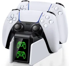 PS5コントローラー充電スタンド収納スタンド急速充電2台同時充電可能USB-Cケーブル付属LED指示ランプ付き過充電防止コンパクト軽量ホワイト