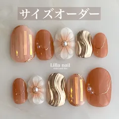 【サイズオーダー】ネイルチップ　結婚式　振袖　前撮り　ホワイト　白　オレンジ　だいだい　橙