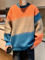 メンズ セーター ニット ラウンドネック カジュアル 秋冬 厚手 オーバーサイズ 防寒 韓国 ファッション シンプル トレンド おしゃれ