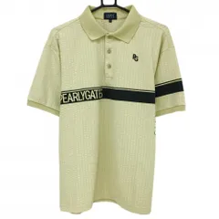 【超美品】パーリーゲイツ 半袖ポロシャツ イエローベージュ×黒 胸元ライン 織生地  メンズ 5(L) ゴルフウェア 2024年モデル PEARLY GATES