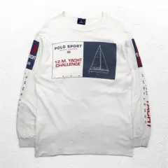 POLO SPORT RALPH LAUREN 90年代 USA製 ロングスリーブ Tシャツ ロンT XL ホワイト 12M. YACHT CHALLENGE 袖プリント