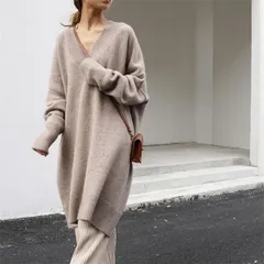 ニット ワンピース ワンピ ロングワンピース チュニック ワンピース ドルマン 長袖 リブ Vネック 大きいサイズ 秋 冬 レディース ミモレ丈 ゆったり シンプル おしゃれ カジュアル 体型カバー xzxiaoyun09