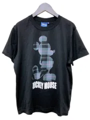 ディズニー ミッキーマウス Tシャツ カットソー 半袖 ロゴプリント チェック柄 Mサイズ 黒 ブラック