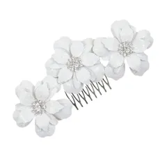 髪飾り 成人式 振袖 前撮り 袴 花 白 ラメ シルバー ラインストーン 花 キラキラ かんざし コーム型 ヘッドドレス ウェディン No.8-2470